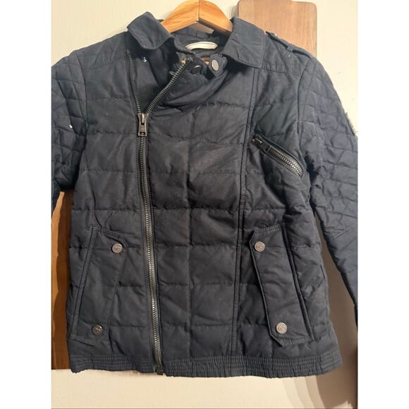 Sorel Black Conquest Carly Down Quilted Asymmetric Zip Puffer Moto Jacket Small - Picture 3 of 6